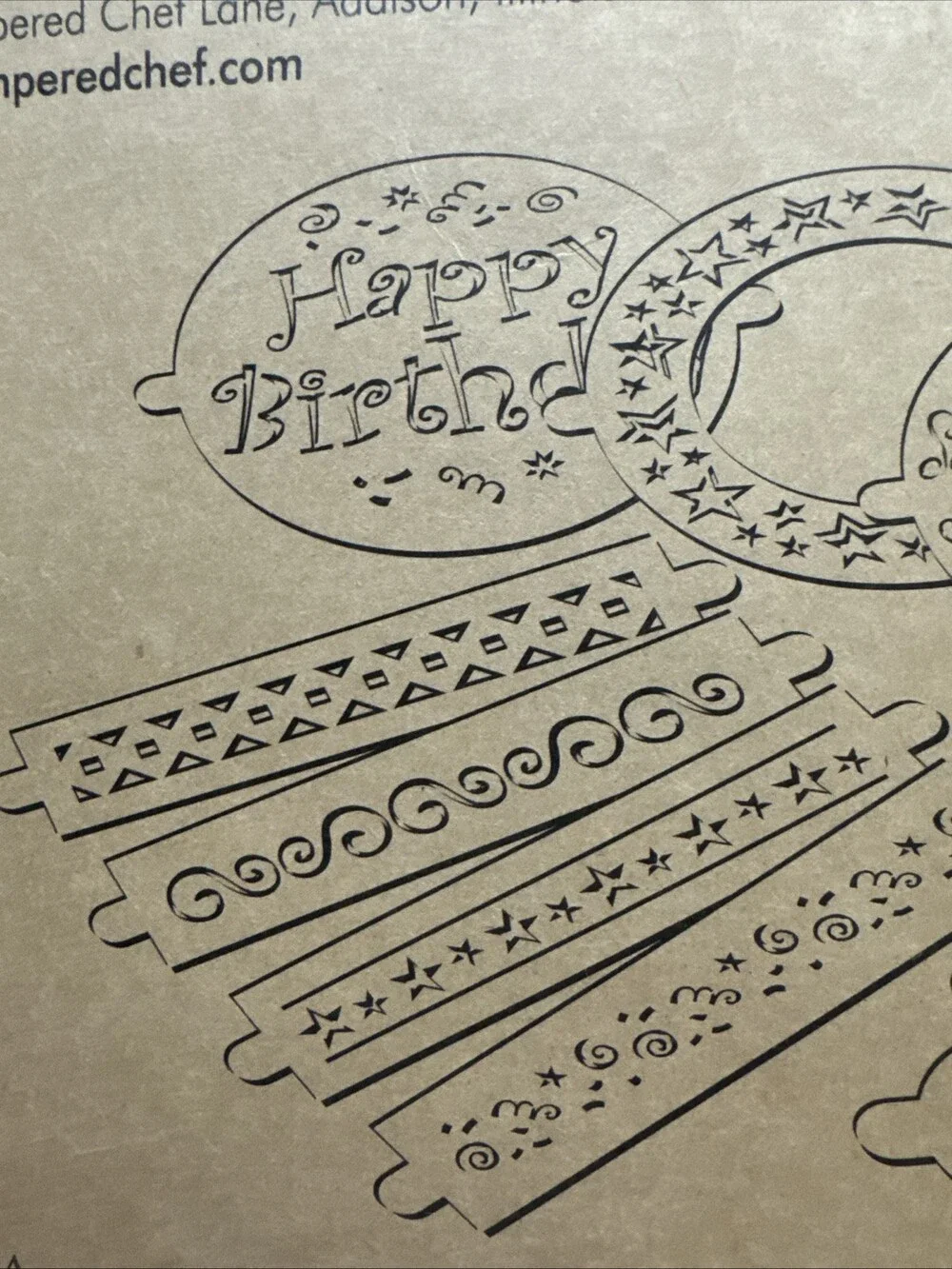 Pampered Chef #1536 Cake Stencil Set of 7 Patterns Balloons Borders Star Heart